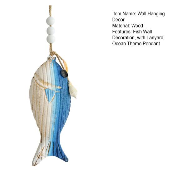 Wall Hanging Decoration Fish Shaped Wood Carving Pendant with Lanyard Easy to Hang Versatile Wall Art for Bathroom Door Entrance