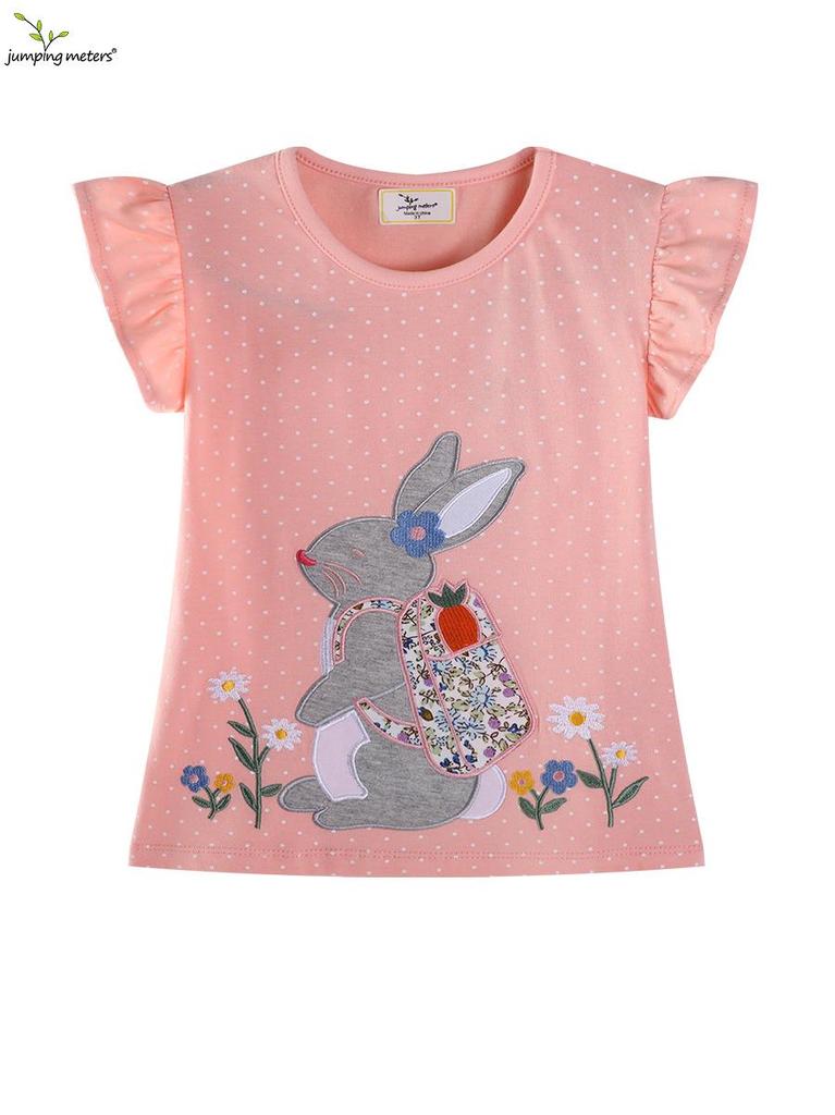 2026 Summer Girls' Cotton Cartoon Print T-shirt - Breathable, Casual Trendy Top for Kids