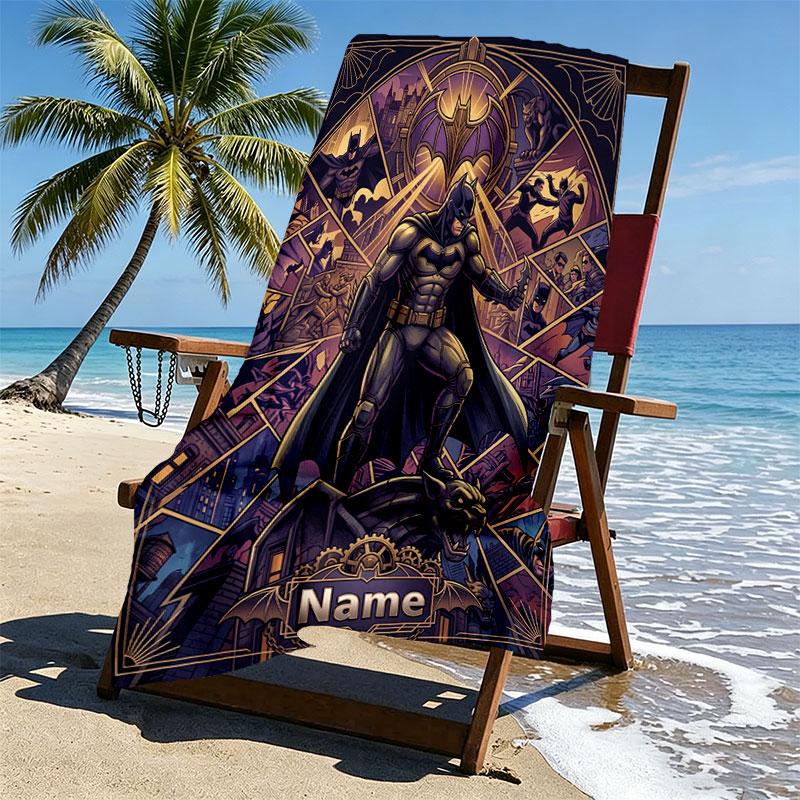 Custom Name Personalized Batman Print Beach Towel, for Trip Camping Beach Party Home Decor, Birthday Gift for Family & Friends
