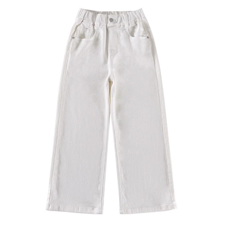 Children Vintage White Straight Jeans with Bows For Girls Spring Slim Loose Denim Pants Kids Teenager Casual Jeans Trousers