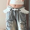 Estilo Harajuku Y2K Cinturón Cuero PU Punk Cinturilla Vintage Remache de Ala Cinturón Ropa de Rendimiento