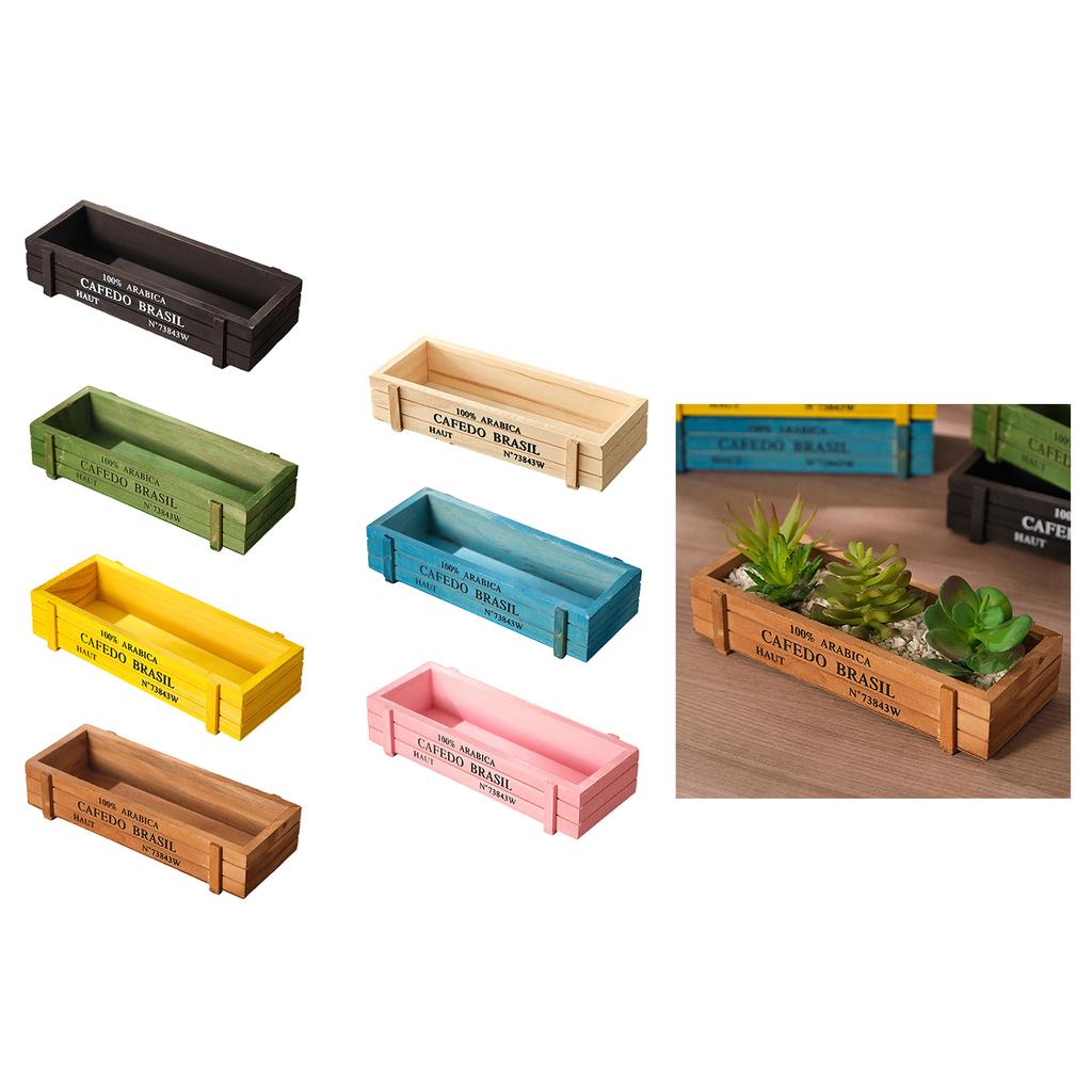 Retro Wooden Succulents Flower Pots, Balcony Potted Plant Rectangular Boxes Wood Succulents Succulents Arrangements