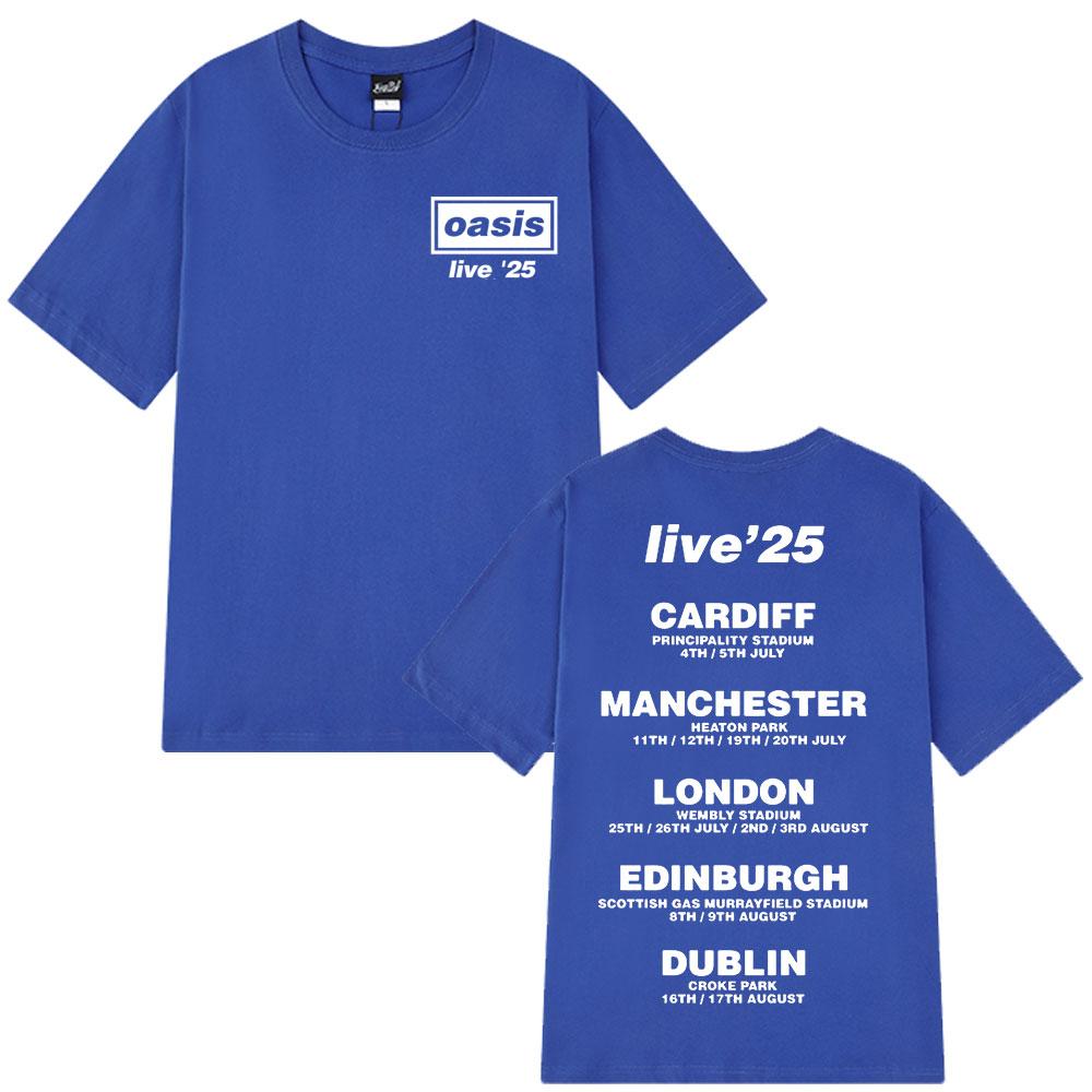 O-Oasis Live 25 Tour T-Shirts British Rock Band Vintage T-shirt Mens Clothing Cotton Casual Short Sleeve T Shirts Tops Fans Gift