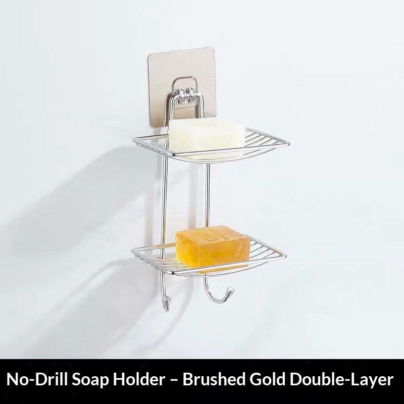 1Pc Stainless Steel Soap Rack Punch Free Nail Free Bathroom Single Layer Drain Wall Hanging Sucker Soap Box Light Luxury Shelf