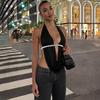 Damen S Sexy Neckholder Tiefes V-Ausschnitt Rückenfreies Crop Top