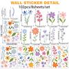 8 Sheets Flowers Wall Decals Watercolor Spring Floral Wall Sticker Colorful Peel And Stick Mural Wall Art for Home Bathroom Kitchen Decor