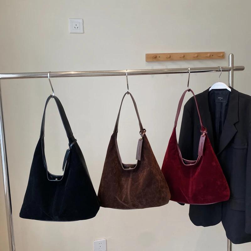 High Quality Solid Colors Faux Suede Retro Zipper Women's Shoulder Bag Fashion Large Capacity Sweet Commute Versatile Tote Bag