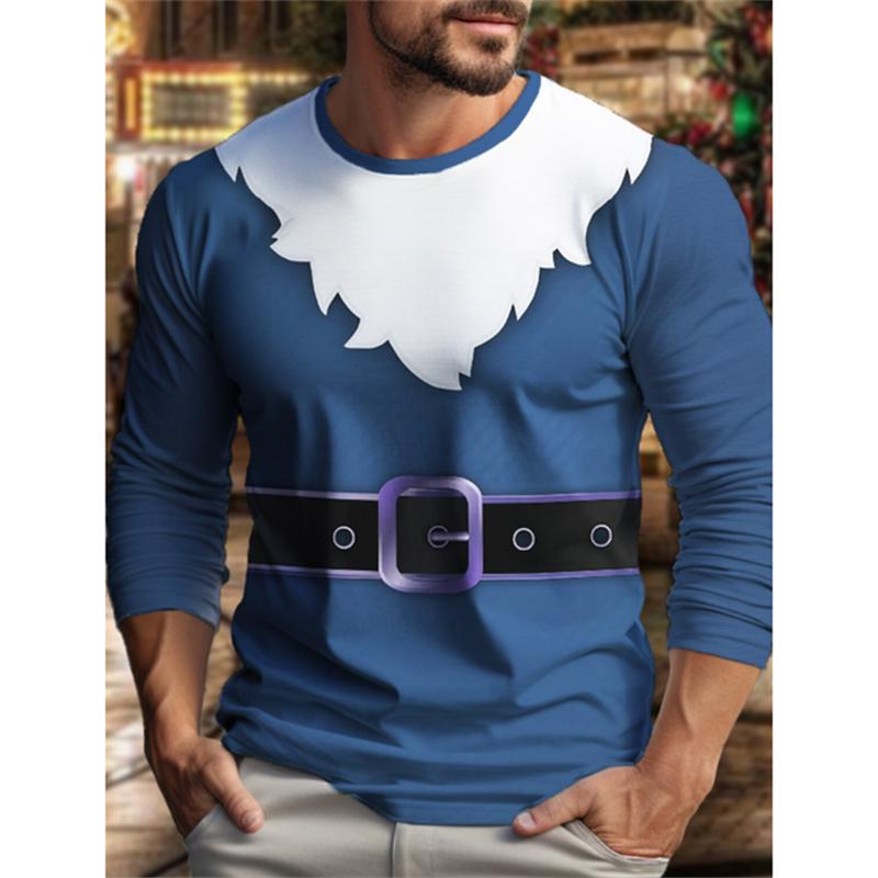 

Весенне-осенний топ с круглым вырезом и 3D-принтом на рождественскую тематику, модные повседневные мужские футболки с длинным рукавом 5XL