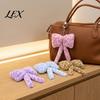 Cute Bag Accessories Leopard Print Plush Bow Keychain, Fluffy Bowknot Charm Key Holder with Lobster Clasp, Women Girls Handbag Decorative Accessory