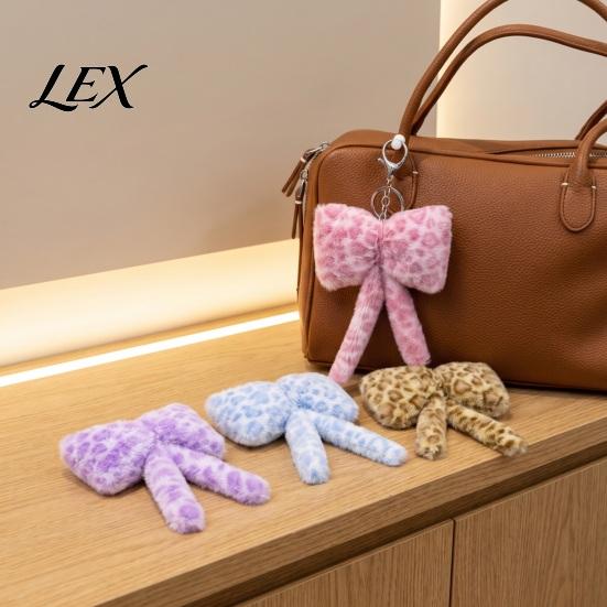 Cute Bag Accessories Leopard Print Plush Bow Keychain, Fluffy Bowknot Charm Key Holder with Lobster Clasp, Women Girls Handbag Decorative Accessory