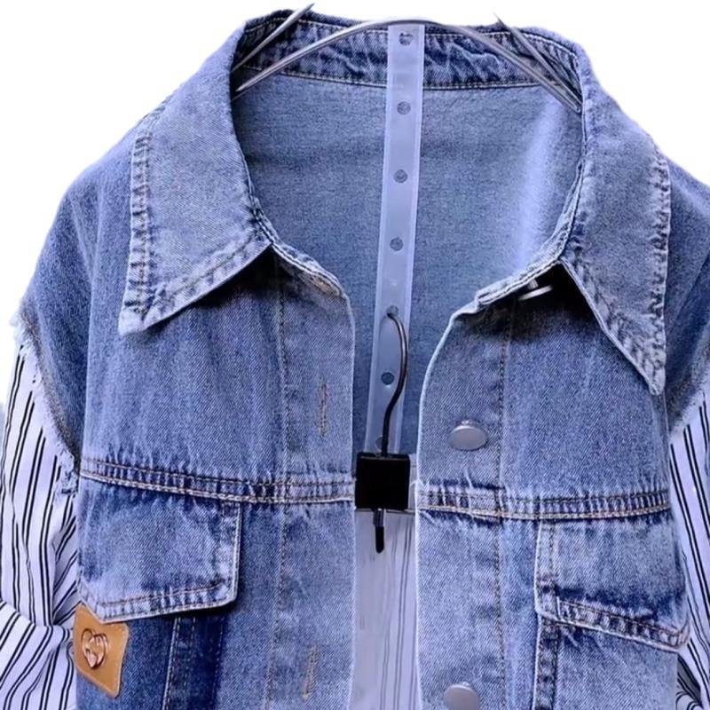 Women's Spring and Fall Design Lapel Shirt Cotton Denim Striped Top