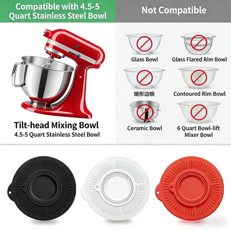 Silicone Mixer Bowl Splatter Cover For 4.5 To 5 Quart Tilt Head Stand Mixer Prevents Food Mess While Mixing And Storing