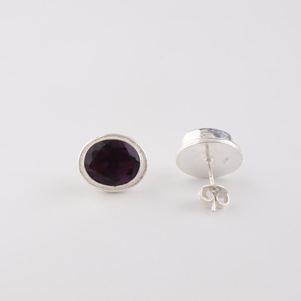 Amethyst Gemstone 925 Sterling Silver Jewelry Handmade Earrings Wedding Stud0.5" EE-178-7