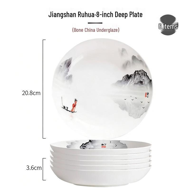 Tangshan Underglaze Ceramic Landscape Ramen Bowl Set