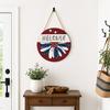 Spring Flower Wreath Welcome Sign, Independence Day Patriotic Hanging Plaque, Round Wooden Door Hanger Decoration for Indoor Outdoor