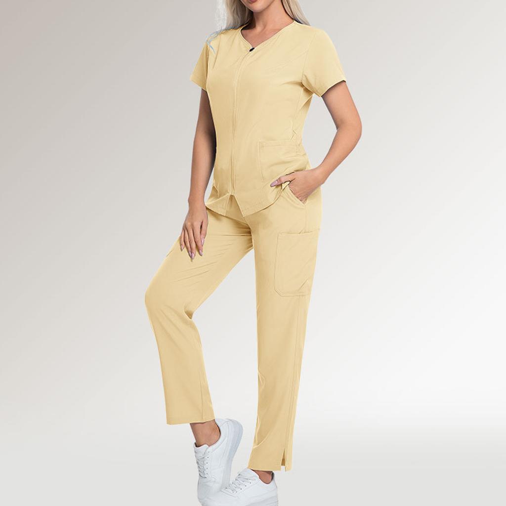 Damen Bequemer Und Lässiger Einfarbiger Kurzarm Hosen Schutzanzug Set