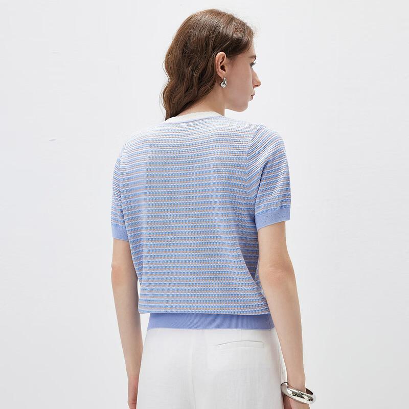 Women's Mulberry Silk Blend Striped Jacquard T-Shirt
