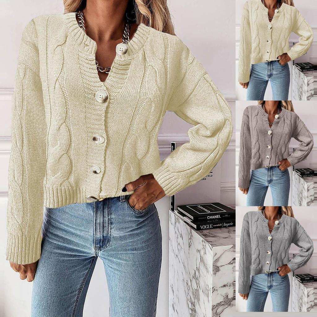 Women's Tops Solid Knitted Cardigan Sweater Casual Outerwear