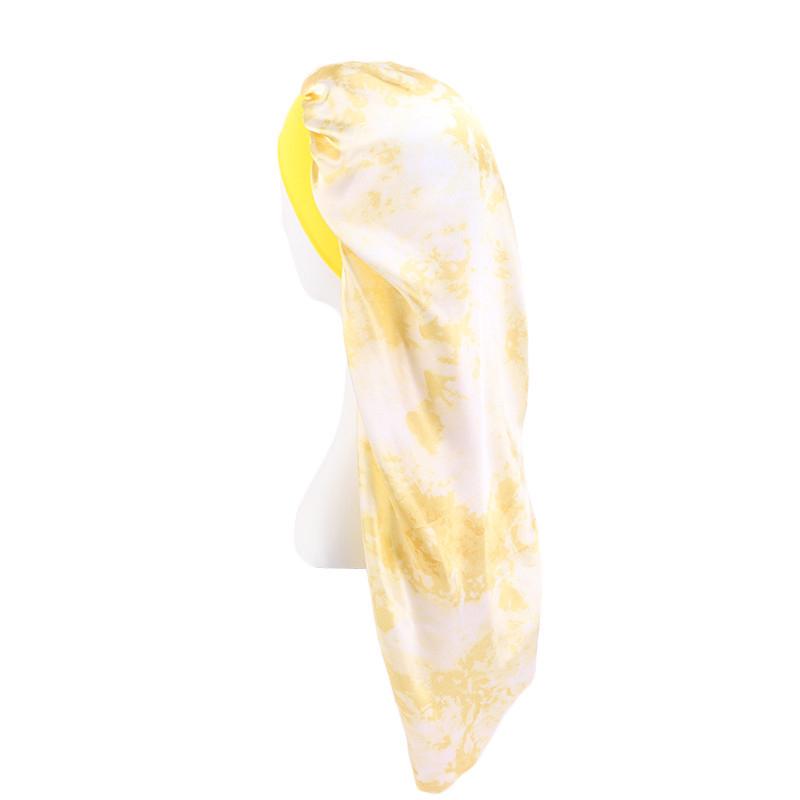 

Новый стиль Tie Dyed Длинные волосы Ночная шапочка Длинная трубка Кепка Салон красоты Макияж Шляпа жёлтый