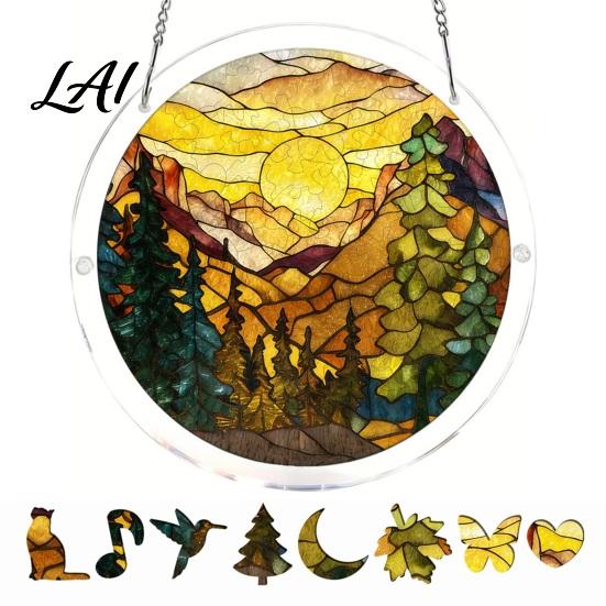 Irregular Puzzle Piece Suncatcher Acrylic Jigsaw Kit Stained Glass Style DIY Window No Glue Hanging Ornament for Home Decor Gift Women Men