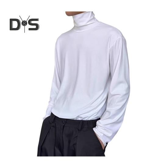 

Мужские рубашки с высоким воротом, футболка с длинным рукавом, мужская повседневная облегающая майка, базовый слой, топ для повседневных занятий спортом на улице M белый