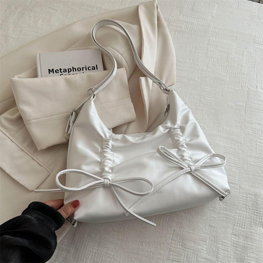 PU Women's Shoulder Bag Fashion Backpack Simple Sweet Tote Bag Drawstring Bow Design Crossbody Bag