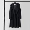 Winter Wool Cashmere Hooded Bathrobe: Long, Cozy, Belted Outerwear Coat Without Buttons