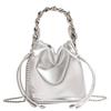 Silver thick chain bucket bags for women pu leather shoulder bag drawstring chains crossbody bags casual commuter purse handbags