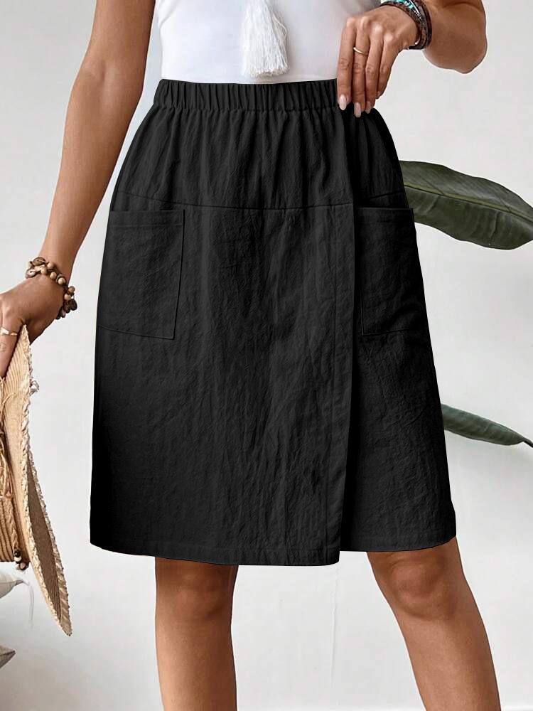 Women's Elastic Waist Side Pocket Midi Skirt In Multiple Colors