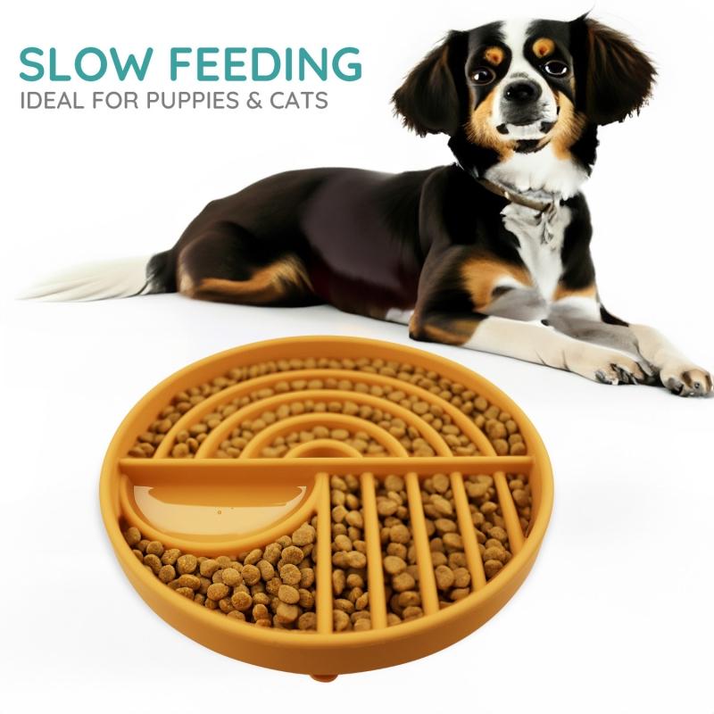 Dog Cat Pet Slow Food Bowl Cat Anti-Knockover Anti-Slip Food Bowl Puppy Anti-Choking Silicone Feeder Toy Food Plate Pet Supplies