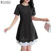 ZANZEA Women Summer Round Neck Casual Short Sleeve Patchwork Dress