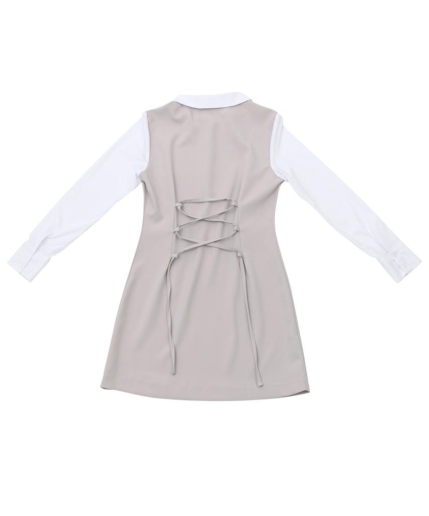 Catharsis Contrast Corset Collar Dress Beige One Size
