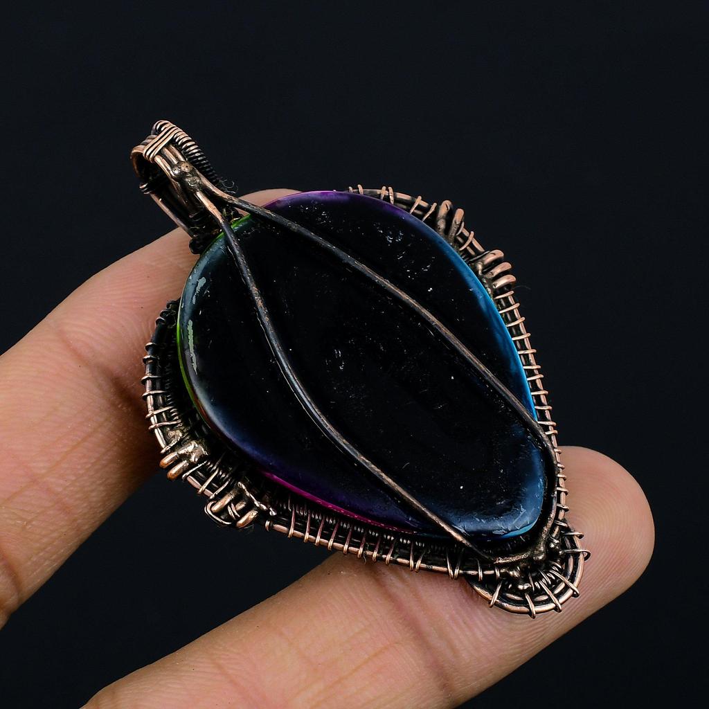 Multi Color Druzy Pendant, 999 Copper Wire Wrapped Gemstone Jewelry, Handmade Pendant, For Mother Day
