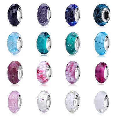 2023 New Original 100 %925 Sterling Silver Glass Bead Wood Stone Murano Flower Charms Fit Bracelet Diy Women Jewelry