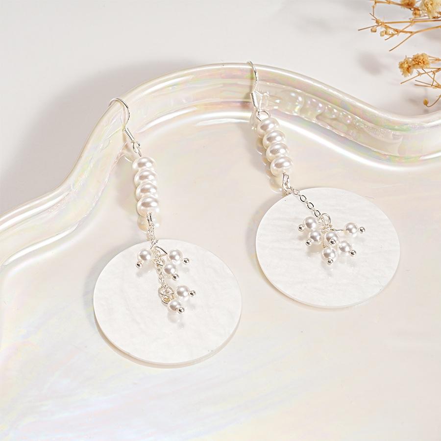 Resin imitation pearl geometric round ear hook personality exaggerated temperament earrings