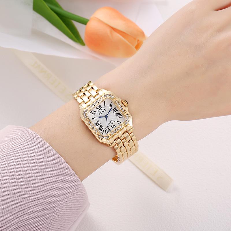 TikTok-Inspired Women's Square Diamond Quartz Watch with Steel Band