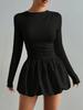 Neues Bordürenkleid Damen Langarm Slim Fit Elastisch Ballonrock