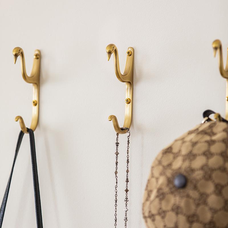 Creative Nordic Swan Brass Coat Hook for Bedroom or Entryway
