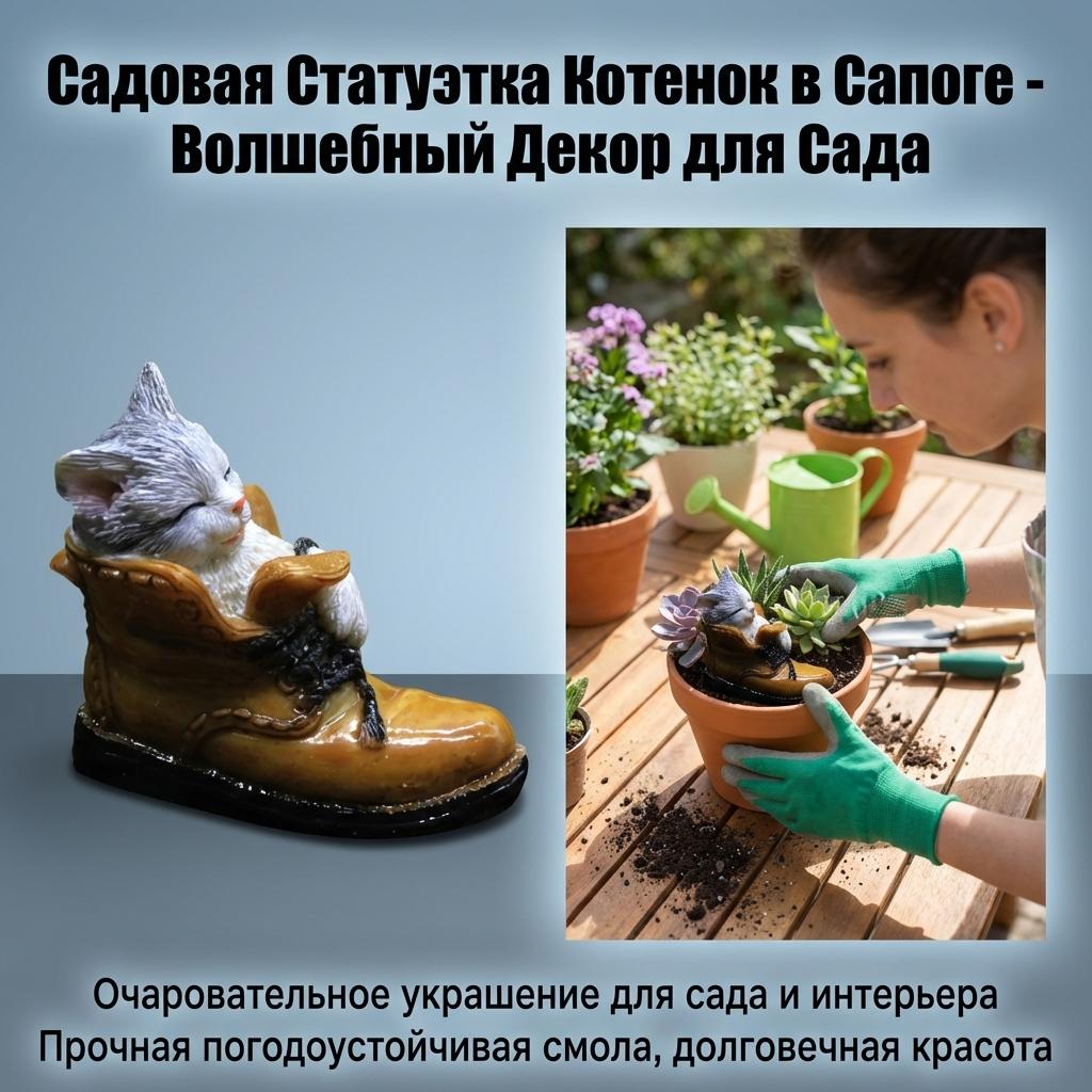 Garden Resin Statue Mini Cat in A Boot Cute Figurine Kitten Ornament Fairy Decor