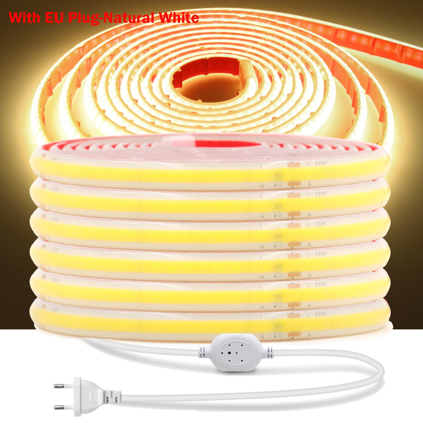 

COB LED Стрічка 220V 240 світлодіодів/м Водонепроникна Зовнішня Світлодіодна Стрічка з Вимикачем Вилка ЄС Гнучка Світлодіодна Стрічка для Освітлення Спальні Кухні 0.5m