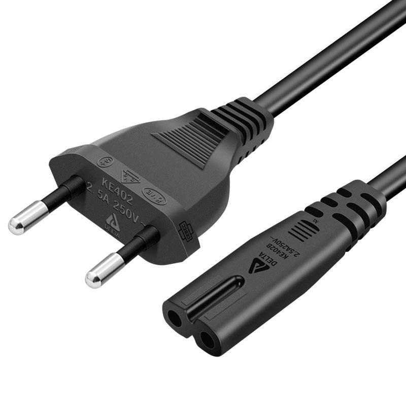VDE Certified European Power Cord with Dual 0.75mm² Wires and Figure-8 Adapter