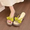 Bow Thick Bottom Heightening Slippers Female 2025 New Summer Wear Fashion Fairy Style Cool Slippers