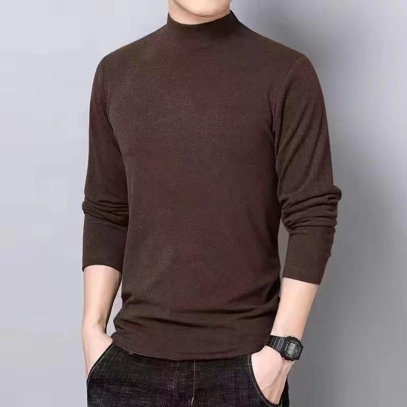 Tingxin Men's Slim Fit Modal Long-Sleeve Mid-Neck T-Shirt