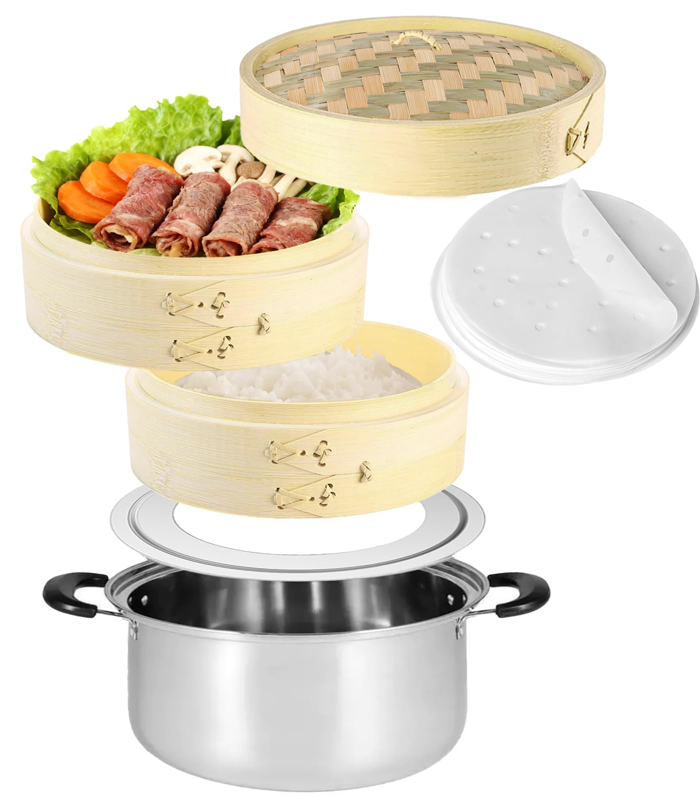 Handcrafted bamboo steamer, made from natural bamboo. Suitable for commercial use, supervised by a culinary expert. Ideal for steaming vegetables, cha