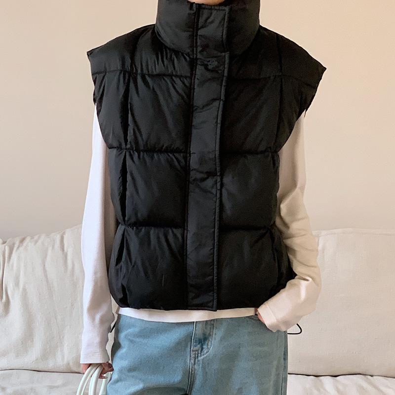 

Korean Version of the Stand-up Collar Women s Lightweight Sleeveleass Undershirt Jacket Solid Color Thickened Warm Sports Casual Loose Light Jacket M чёрный