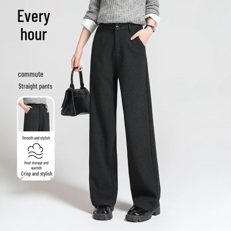 Women's Herringbone Wool Blend High-Waist Straight-Leg Casual Pants