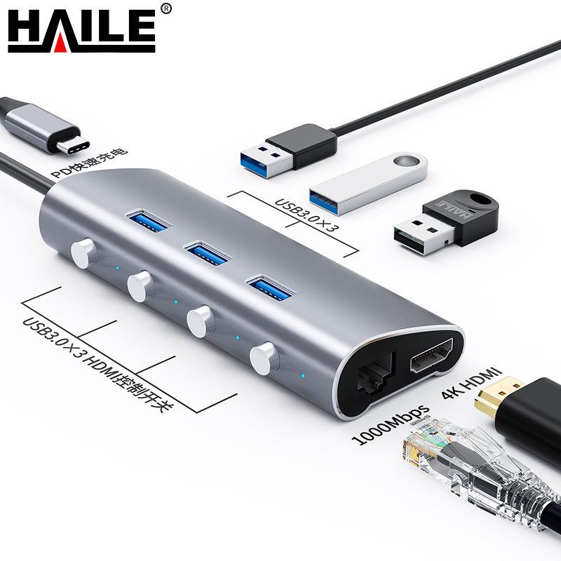 HAILE USB-C Hub: 6-in-1 Adapter with HDMI 4K Support & Charging Port