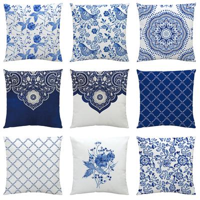 Housse de coussin imprimée en porcelaine bleue et blanche Coussin de canapé de voiture Décoration de maison
