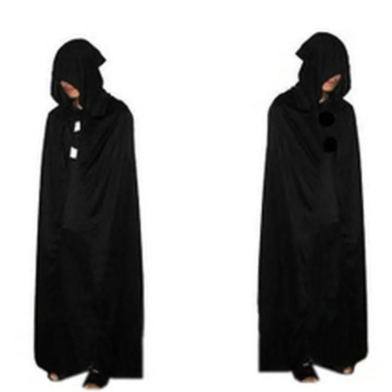 Black Hooded Cloak Wicca Robe Medieval Witchcraft Cape Halloween Costumes Dress Halloween Wizard Hooded Cloak CosPlay Cloak