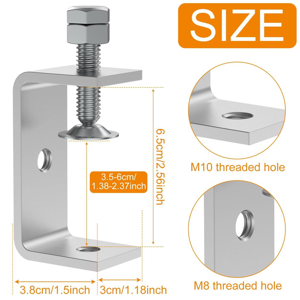 2Pcs C-Clamp 304 Stainless Steel Tiger Clamps 65mm Heavy Duty Welding Clamp with Wide Jaw Openings Durable Woodworking Clamp for